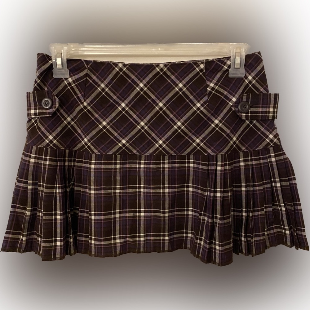 Vintage Y2K purple brown pink Plaid pleated Mini Skirt No Boundaries juniors 9
